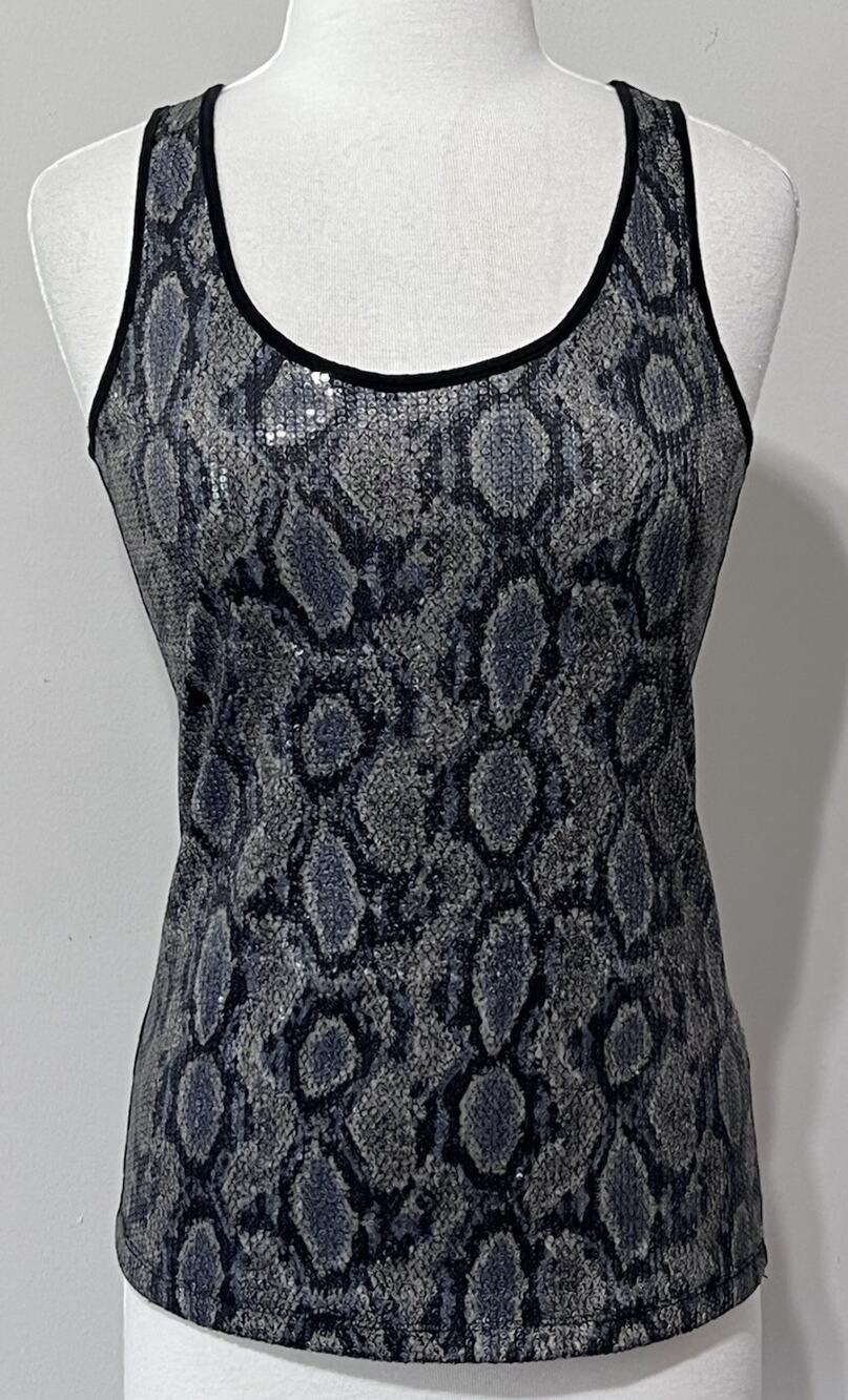 Mercer and Madison Tank Top Womens M Snake Reptile Print Sequin Glam Rock